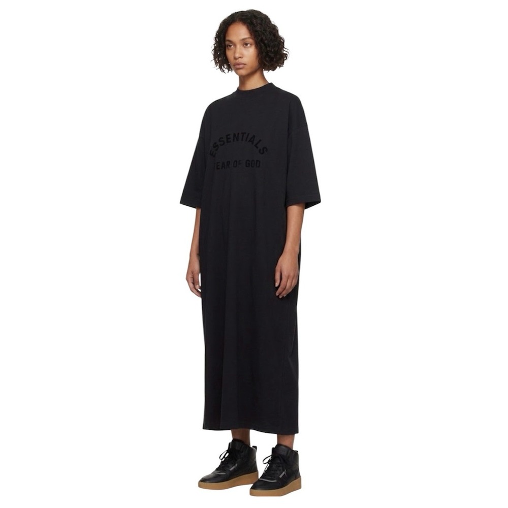 Fear of God ESSENTIALS Black Crewneck Midi Dress Women's Size Medium Tee Shirt